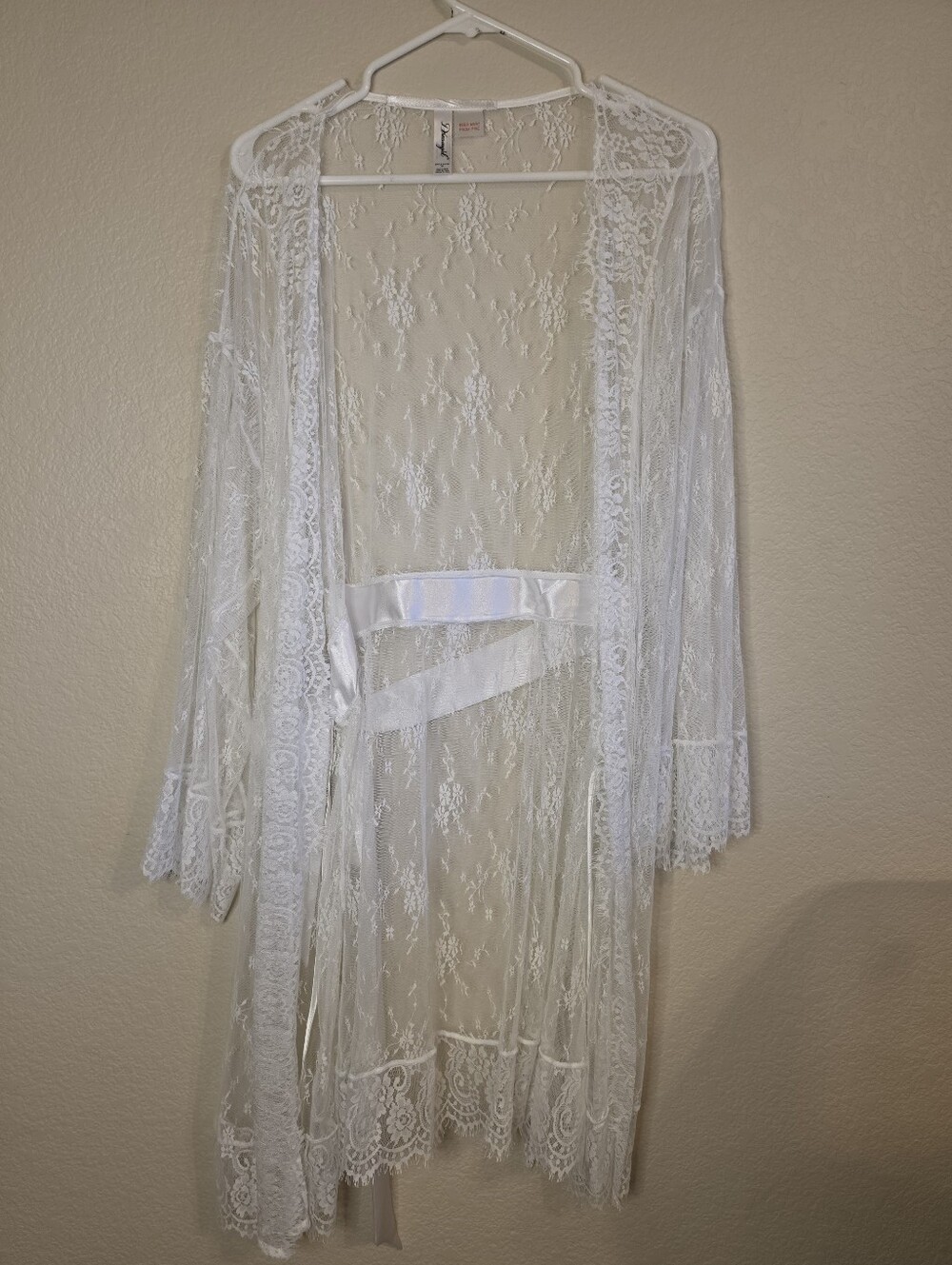 Dreamgirl White Sheer Lace Long Robe with Satin Tie